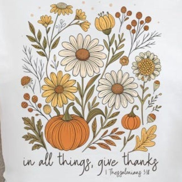 Fall Floral T-Shirt, Give Thanks Shirt, Boho Thanksgiving Bible Verse Tee - Picture 2 of 4